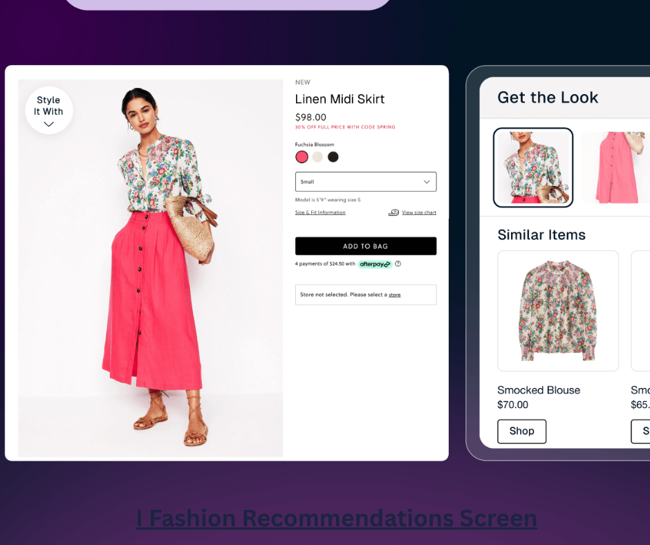 Screenshot of an online fashion store showing personalized recommendations based on browsing history