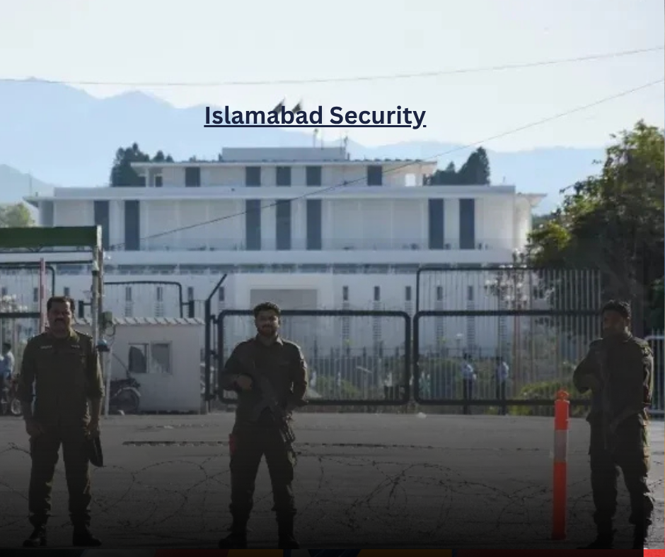 Islamabad city skyline with increased security vehicles and barriers near a major hotel