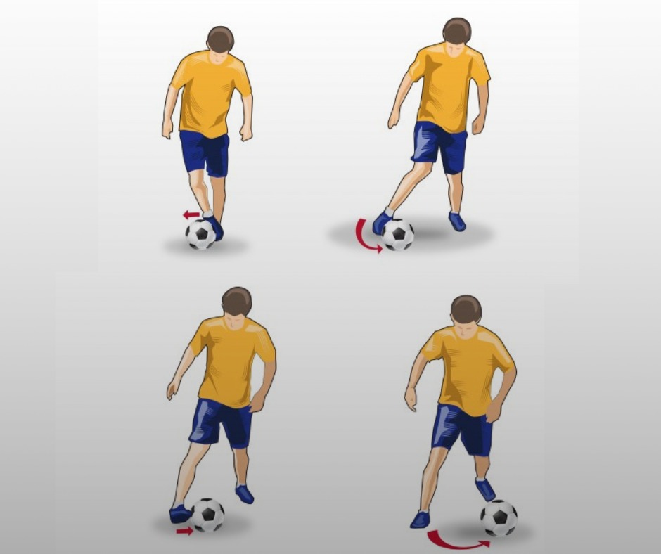 Football player performing elastico move past defender