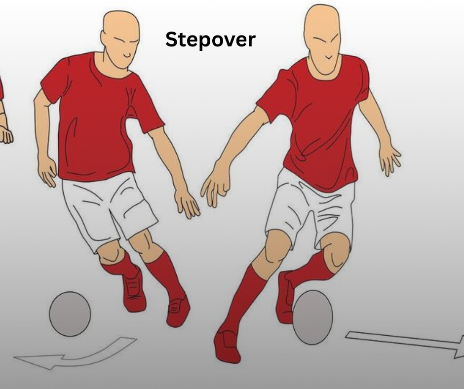 Football player performing stepover move past defender 1v1