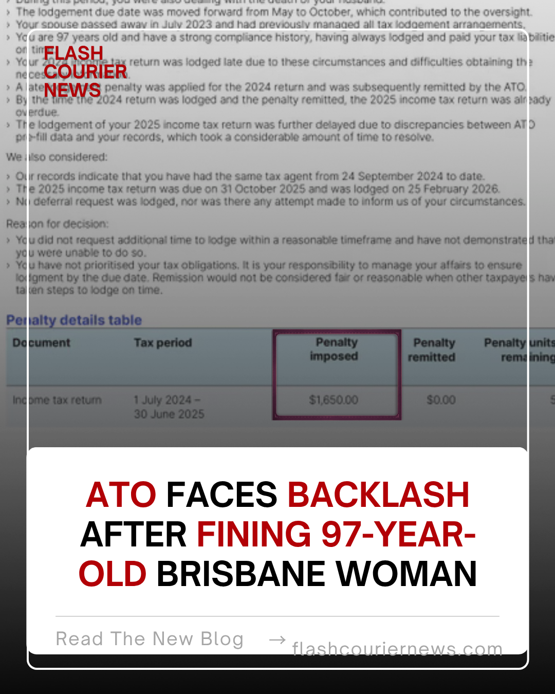 ATO Faces Backlash after Fining 97-Year-Old Brisbane woman