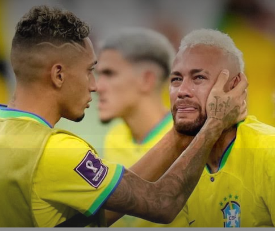 Neymar slumped on the ground in tears at MetLife Stadium after Brazil's 2-1 World Cup defeat to Norway, teammates consoling him