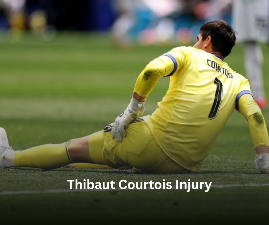 Thibaut Courtois being helped off the pitch after suffering an injury during Belgium's World Cup quarter-final against Spain